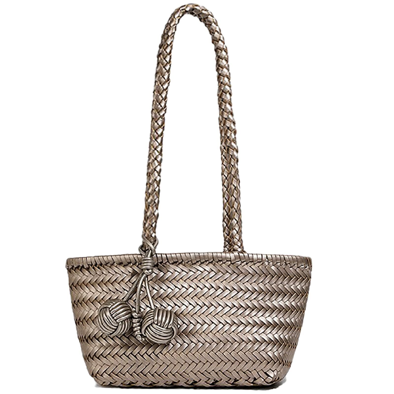 1990 Woven Shoulder Bag , Mini Hobo Purse, Cute Bucket Totes, Small